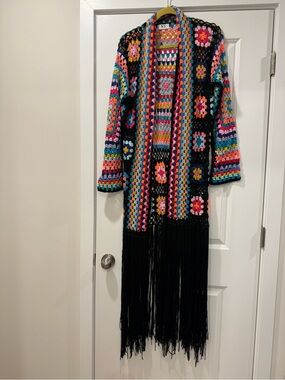 Colorful Crochet Fringe Cardigan